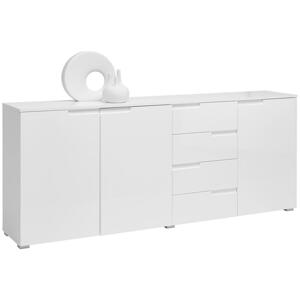 Carryhome ŠIROKÁ KOMODA, biela, biela s vysokým leskom, 195/80/38 cm