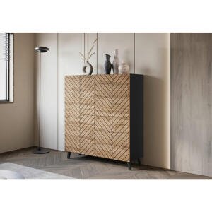 Livetastic VYSOKÁ KOMODA, čierna, dub wotan, 120/130/39 cm